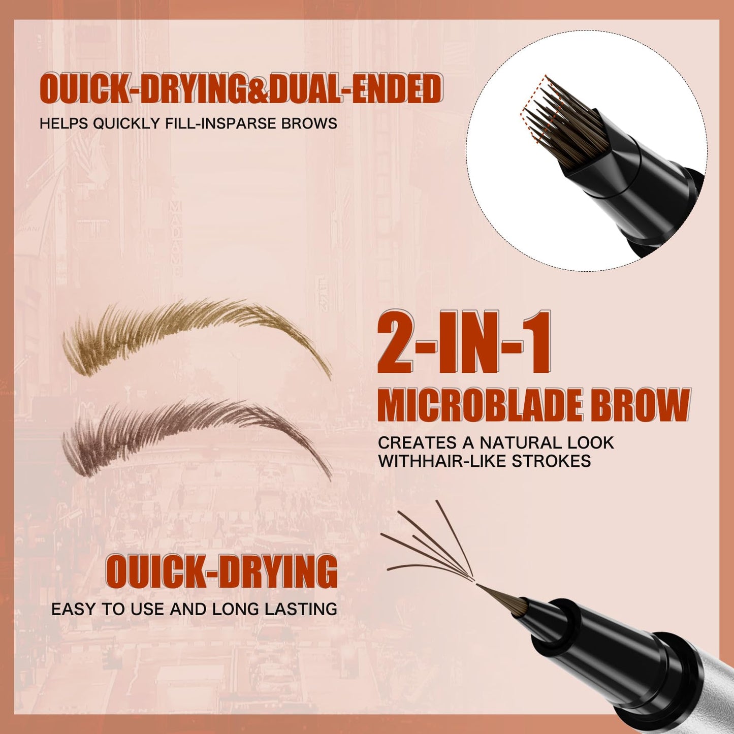 YeMoMo 4D Double-Ended Eyebrow Pen, Hair-Like Brush Tip, Waterproof Brow Tint with Soft Nib, Available in 5 Natural Colors (3#Dark Brown)