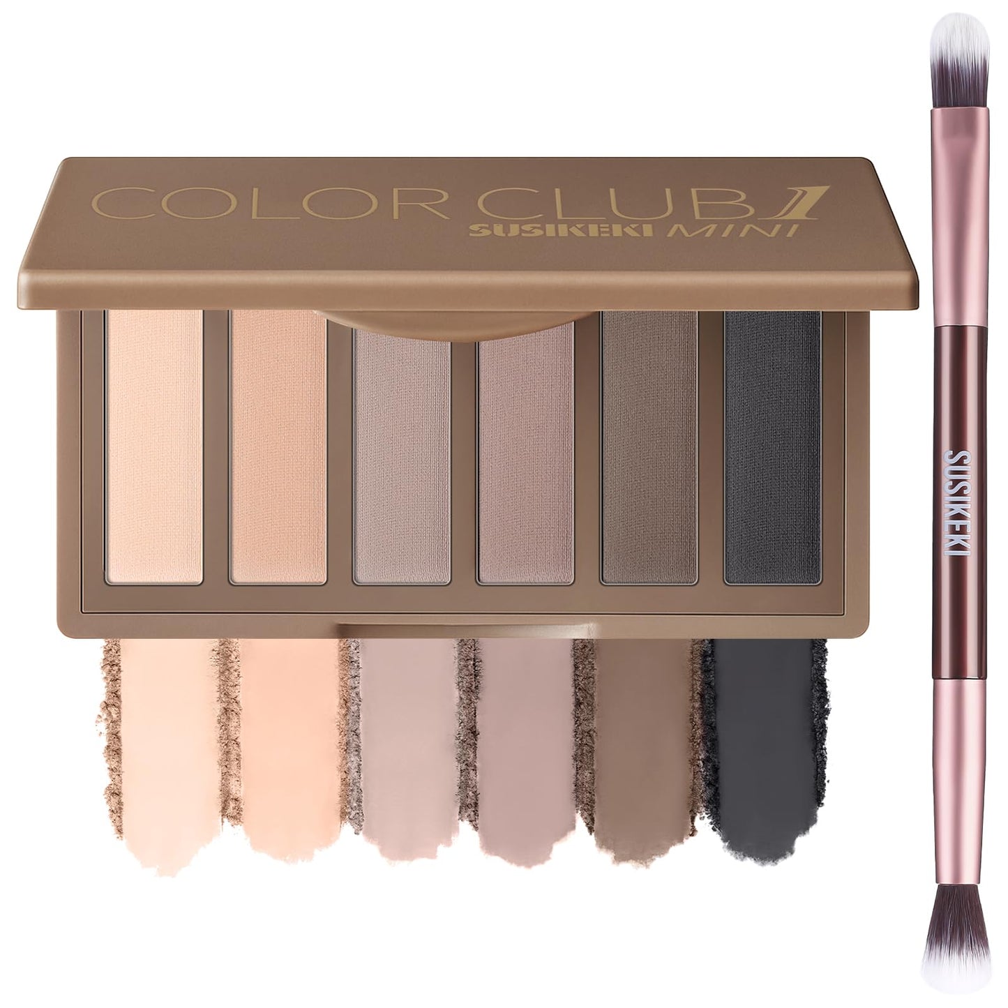 SUSIKEKI Neutral Nude Matte Eyeshadow Palette with Brush - 6 Colors Mini Travel Size, Highly Pigmented Taupe & Brown Smoky Eye shadow, Long Lasting Vegan Makeup Palette for Daily Use