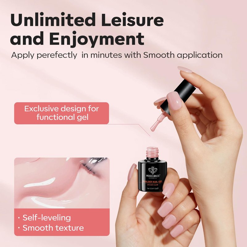 modelones Builder Nail Gel, 8-in-One Neutral Nude Pink Builder for Nail Thickening Apex Building, Rose Blush Pink Rubber Color Base LED Lamp Cured Strengthener Extend Hard Gel Polish for DIY Salon