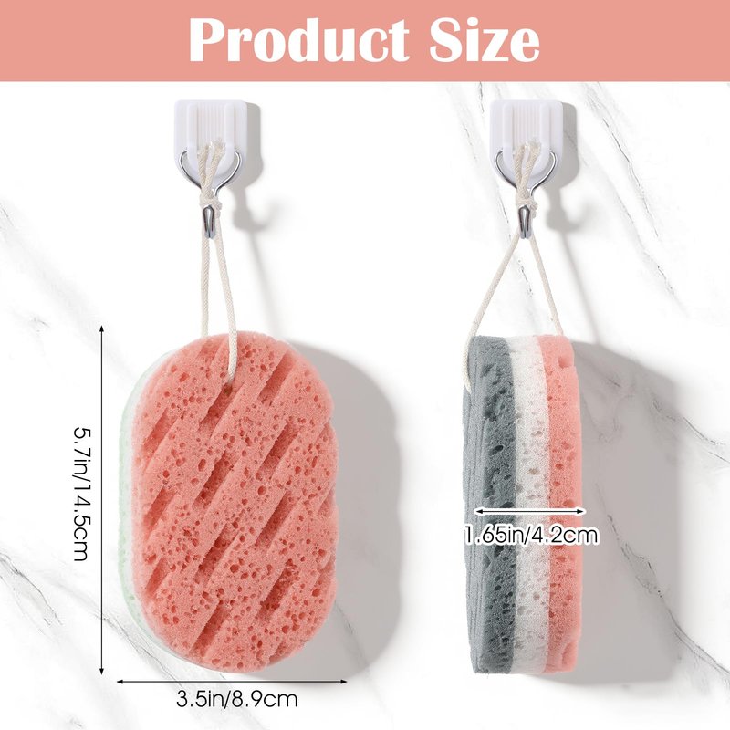 2 Pack Bath Sponges for Shower, Dual-Texture Exfoliating Loofah Sponge, Gray and Green Body Sponge for Women Men, Shower Sponges for Gentle and Deep Cleansing Foam