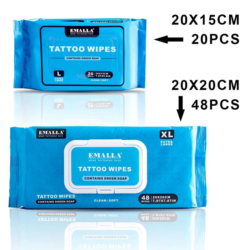 Emalla Green Soap Tattoo Wipes, 40 Count L All in One Premium Cleaning Wipes to Clean Skin During Tattooing and Aftercare 7.87"x5.9" Natural Formula Tattoo Supplies (2 Pack)