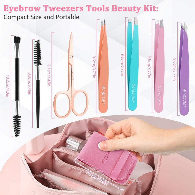 NICEMOVIC 7 Pcs Eyebrow Tweezers for Women Facial Hair, Tweezers Set for Eyebrows, Stocking Stuffers for Women Teen Girls, Basket Stuffers, Christmas Birthday Small Gifts for Teen Girls Mom Her