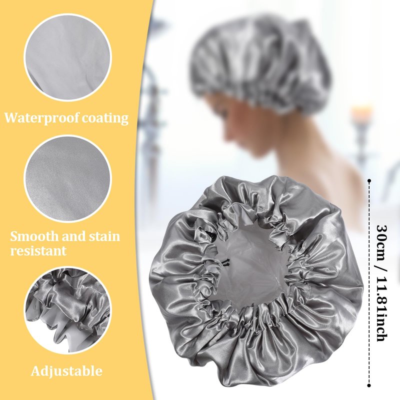 Ymapinc Reusable Shower Caps for Women, Waterproof Hair Shower Cap Adjustable Hair Cover Large Gray Layer Bonnet for Girls Spa Home Salon Use