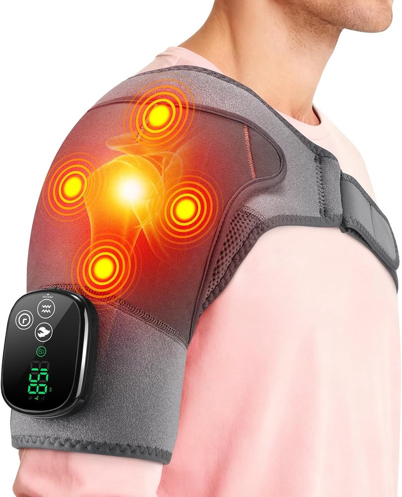 Cordless Shoulder Heating Pad with Massage, Enlarged Heated Shoulder Wrap with 4 Powerful Massage Motors, Shoulder Massager for Pain Relief Deep Tissue