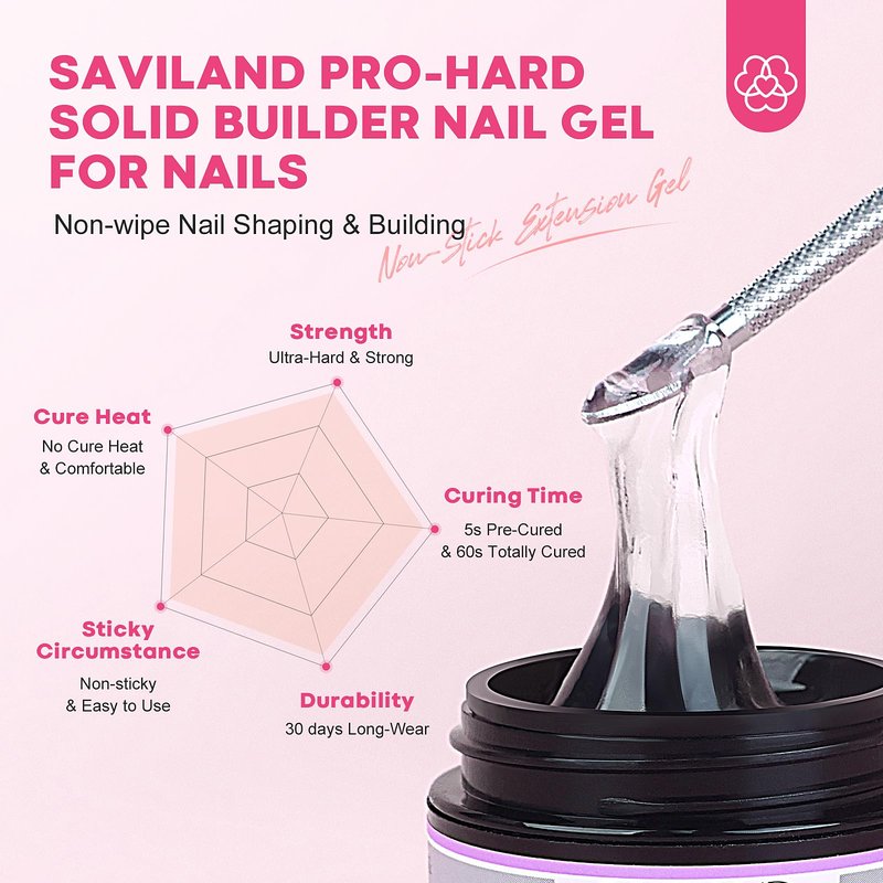 SAVILAND PRO-Hard Solid Builder Nail Gel for Nails: 2026 Ultra-Strength | Non-Sticky | Clear 3D Nail Gel with U V Lamp for 3D Nail Carving Emboss & Fast Extension Professional Use Salon
