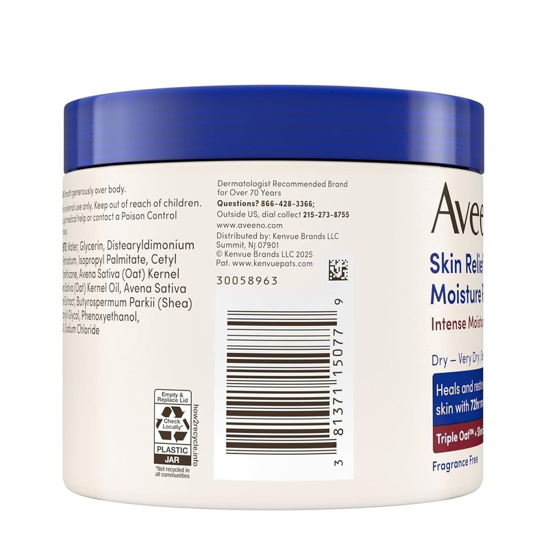 Aveeno Skin Relief Body Cream - Intense Moisture Repair with Triple Oat & Shea Butter | Fragrance-Free, 11 oz