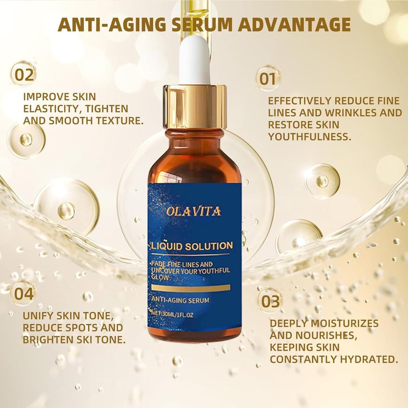 OLAVITA Liquid Solution Anti Aging Serum – New Upgraded Vitamin C Hydrating & Firming Facial Serum with Collagen Support,2Pack