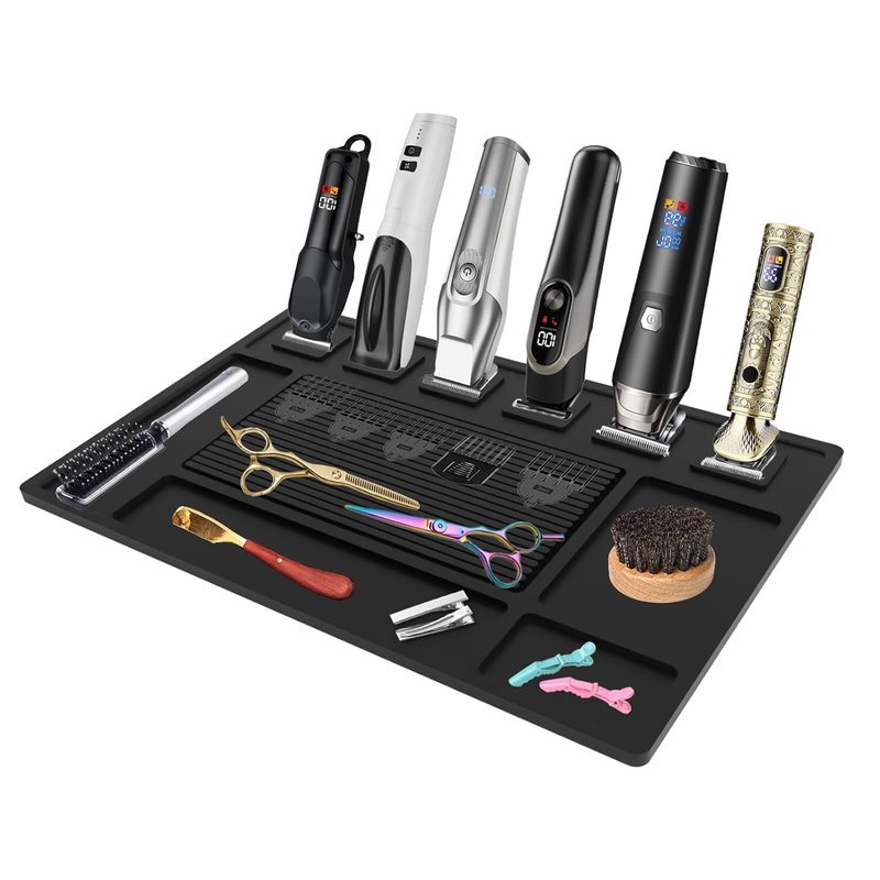 Magnetic Barber Mat - Organizer for Clippers with 6 Strong Magnets | Grooming Station Tool Pad