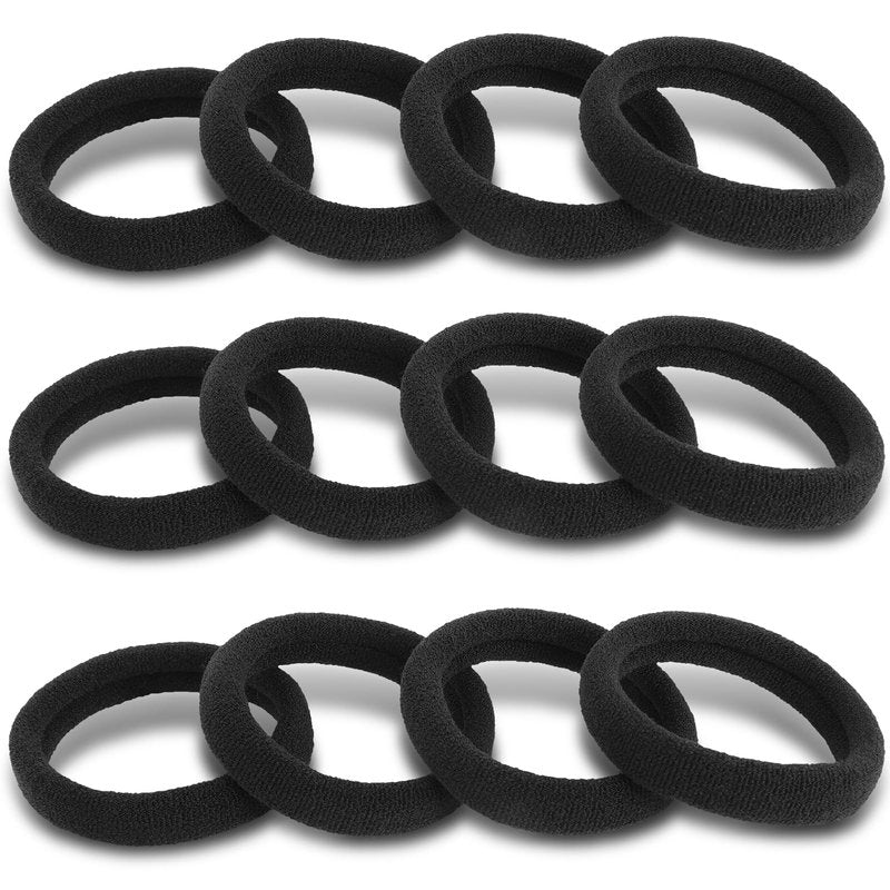 120PCS DWKFEOQ Black Hair Ties for Women Girls, Elastic Ponytail Holders, Cotton Seamless Hair Bands, No Damage for Thick Hair, 1.89 Inch in Diameter (Black)