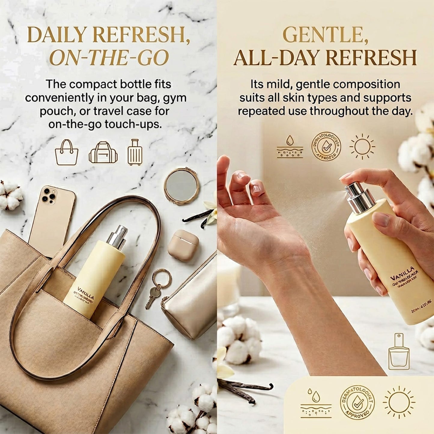 Vanilla on the Beach Hair and Body Mist, Vanilla Ocean Fragrance Spray, Lightweight Fragrance Spray, Warm Coconut & Vanilla Scent for Hair and Skin, Long-Lasting Summer Mist, 8.11 fl oz (1 Pcs)