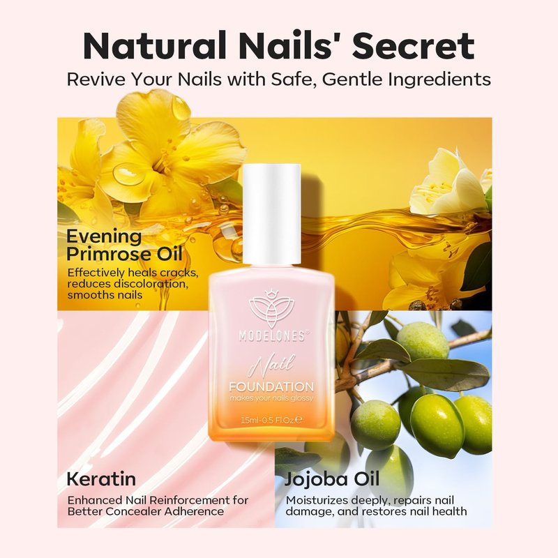 modelones Nail Strengthener Pale Pink Nail Polish Nail Repair for Damaged Nails Strengthening Polish 15ml Nail Growth and Strengthener Natural Concealer Foundation Nail Care Gifts for Women