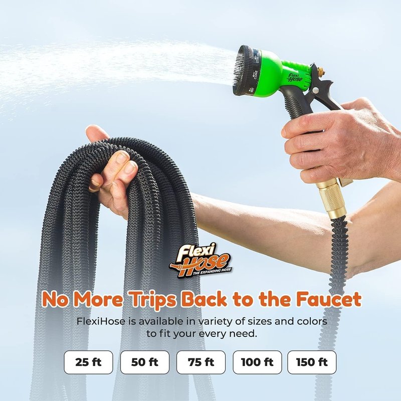Flexi Hose Expandable Garden Hose - 50FT Lightweight & Retractable | 8 Function Nozzle, No-Kink Design