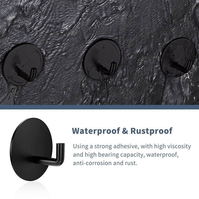 Rise age Adhesive Hooks Heavy Duty Waterproof in Shower Hooks for Hanging Loofah, Towels, Clothes, Robes for Bathroom Removable Adhesive Wall Hooks Door Hook Stainless Steel Black Stick on Hooks 4 Pcs