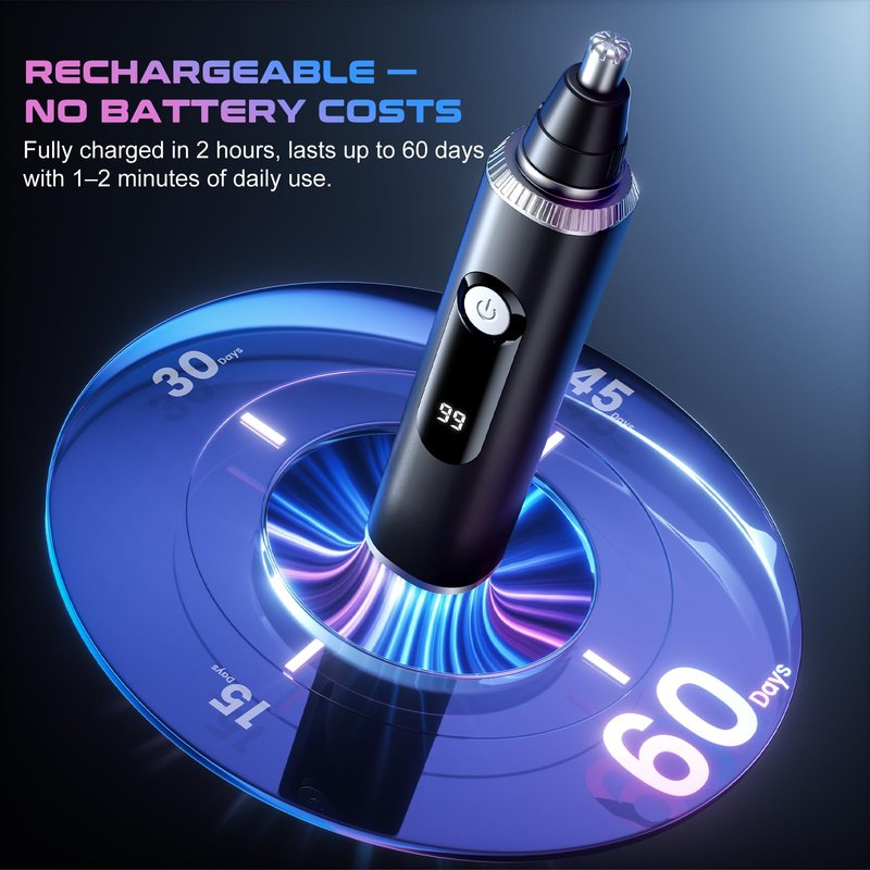 Savilab Nose Hair Trimmer for Men and Women, USB Rechargeable Electric Facial and Ear Hair Remover with LED Display, Dual-Edge Blades for Smooth, Painless Eyebrow Grooming (Black)