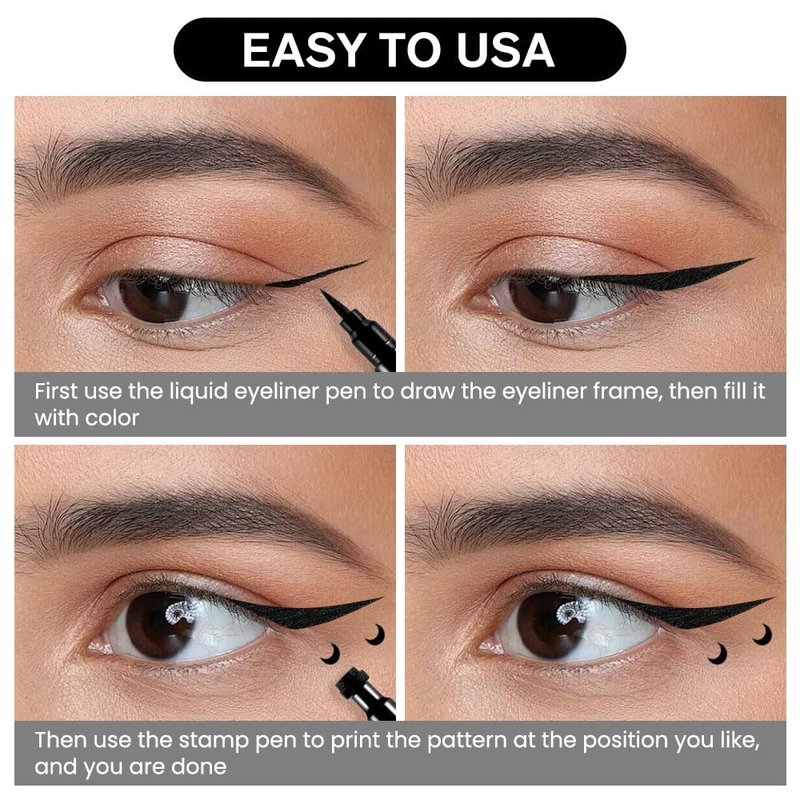 Black Winged Eyeliner Stamp Kit - Waterproof Eye Makeup Tool for Women | 1 Pcs Black Moons Design