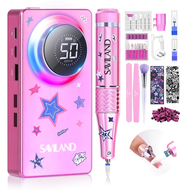 SAVILAND 50000RPM Professional Nail Drill: 2026 Rechargeable Electric Nail File 6000mAh Nail Filer Electric for Manicure Pedicure Shaping & Acrylic Removal Salon Use Drill para Uñas Profesional