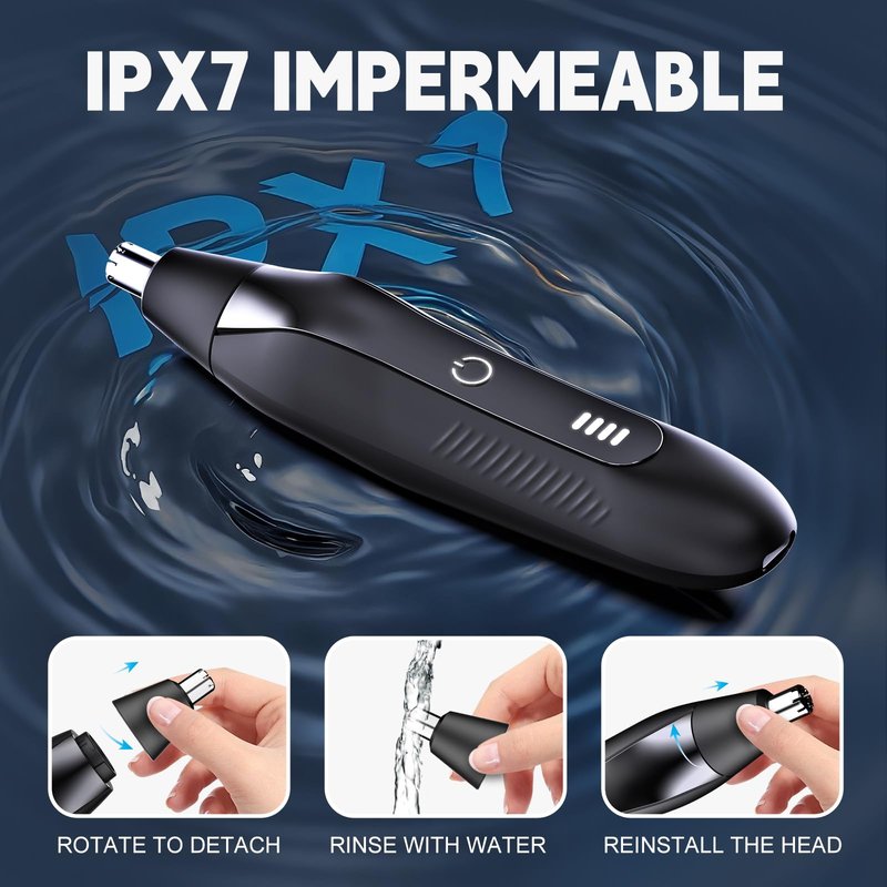OMAMORI Nose Hair Trimmer for Men - 16000RPM Motor, LED Power Display, Portable Electric Ear & Eyebrow Grooming Kit, Nose Hair Cutter & Remover, Face & Body Clipper, Gift for Men, Black