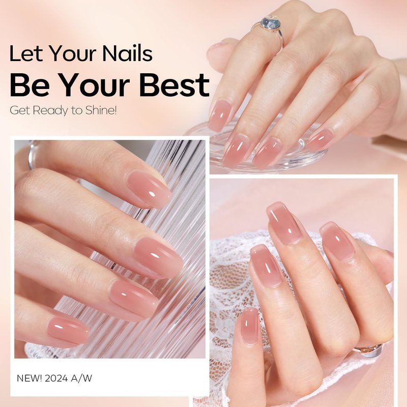modelones Gel Nail Polish Jelly Nude Polish Sheer Natural Pink Translucent Soak Off LED Nail Lamp Nude Gel Nail Polish for Summer Nail Art DIY Manicure Gift for Women 15 ML
