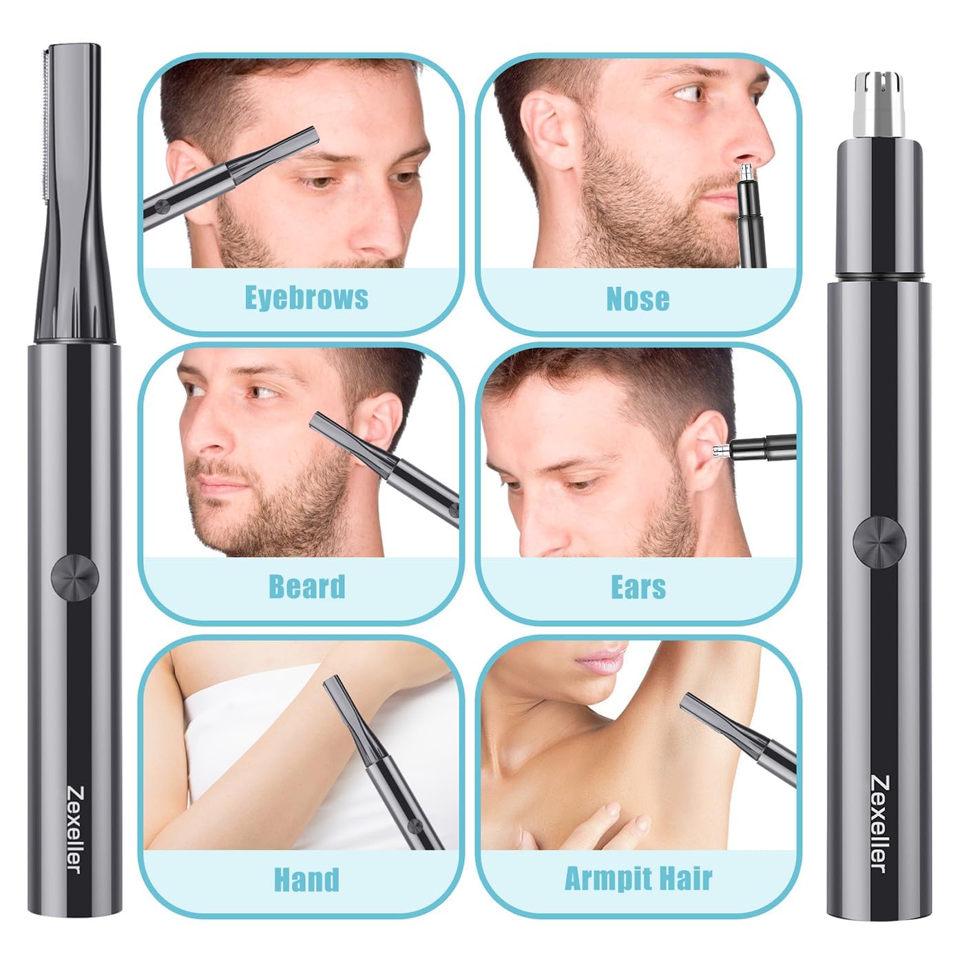ZEXELLER Electric Nose Hair Trimmer Eyebrow Trimmer for Men Women, 7-in-1 Painless Facial Grooming Kit, USB Rechargeable IPX7 Waterproof Precision Trimmer for Nose Ear Eyebrow Beard Body Hair