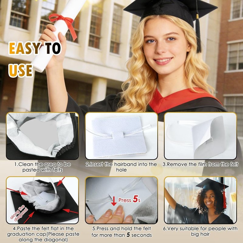 Graduation Cap Headband Insert-Anti-Fall Grad Cap Headband for Curly Hair,Graduation Hat Hair Band Accessories