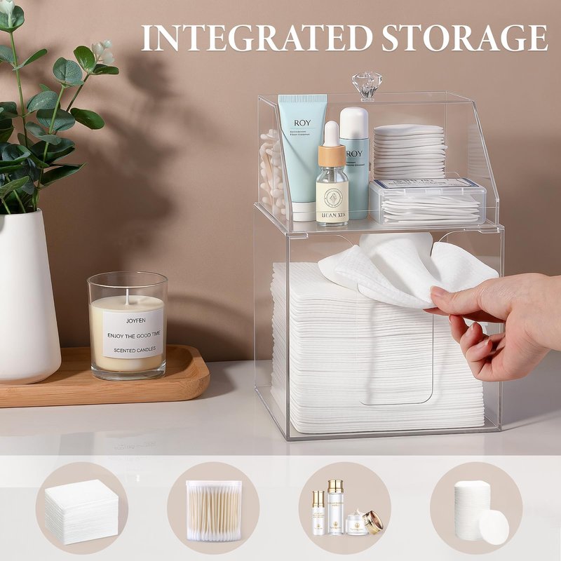 Anyoifax Disposable Facial Towels Storage Compatible with Clean Skin Club Clean Towel XL Double Layer Acrylic Box Cotton Pads Container Qtip Bin Face Towelettes Holder for Bathroom Counter, Clear