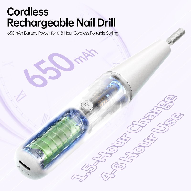 Electric Nail Drill Kit, Electric Nail File Cordless Nail Drill Machine for Acrylic Gel Dip Powder Nails, Professional Portable Manicure Pedicure Rechargeable Lightweight for Home Salon Use