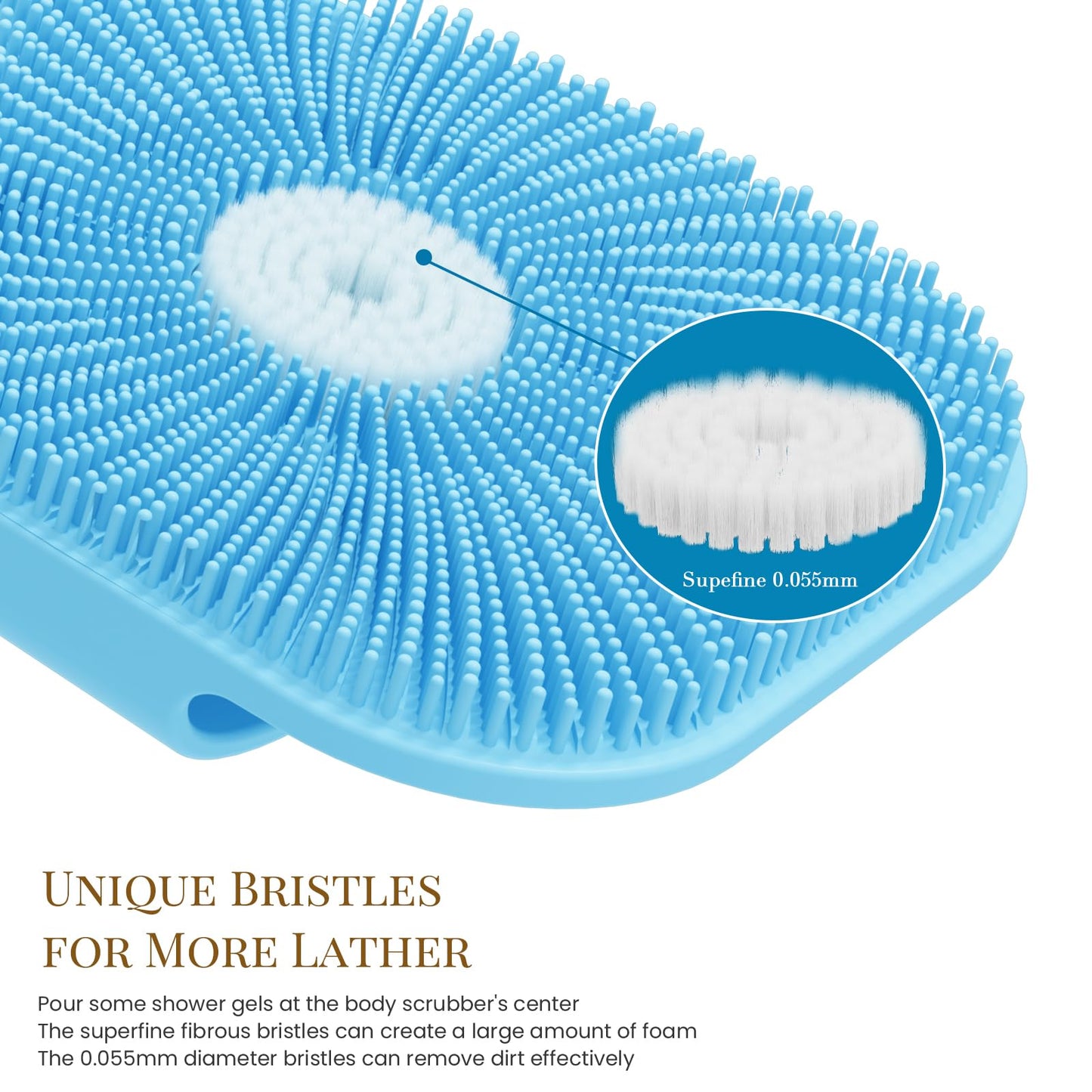 Zinc Infused Silicone Body Scrubber for Men, New Upgrade Deep Exfoliating Body Scrubber for Shower, Silicone Loofah Men for Sensitive Skin with Lathering Bristles and Ergonomic Non-Slip Handle (Blue)