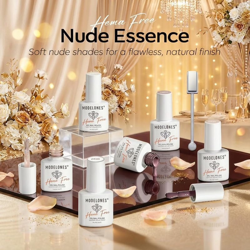 modelones Jelly Gel Nail Polish Set,Cat Eye Gel Polish Nude Brown White Jelly Neutral Skin Tone Hema Free 6 Colors Wedding Gel Polish Set Sheer Transparent Effect DIY French Nail Art Gifts for Women