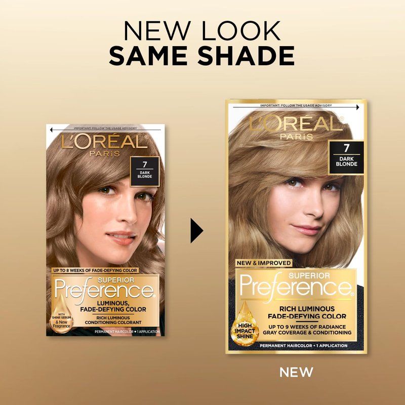 L'Oreal Paris Superior Preference Luminous Fade-Defying Permanent Hair Color, Hair Dye For Up to 9 Weeks of Radiance, Dark Blonde 7, 1 Hair Dye Kit