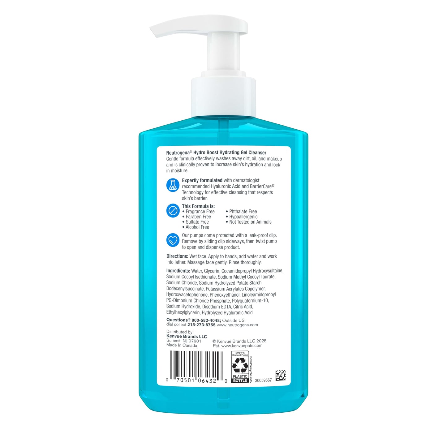 Neutrogena Hydro Boost Face Wash, Fragrance Free, Hydrating Facial Cleanser with Hyaluronic Acid, Daily Foaming Face Wash & Makeup Remover, Hypoallergenic Gel Cleanser, 16 fl. oz
