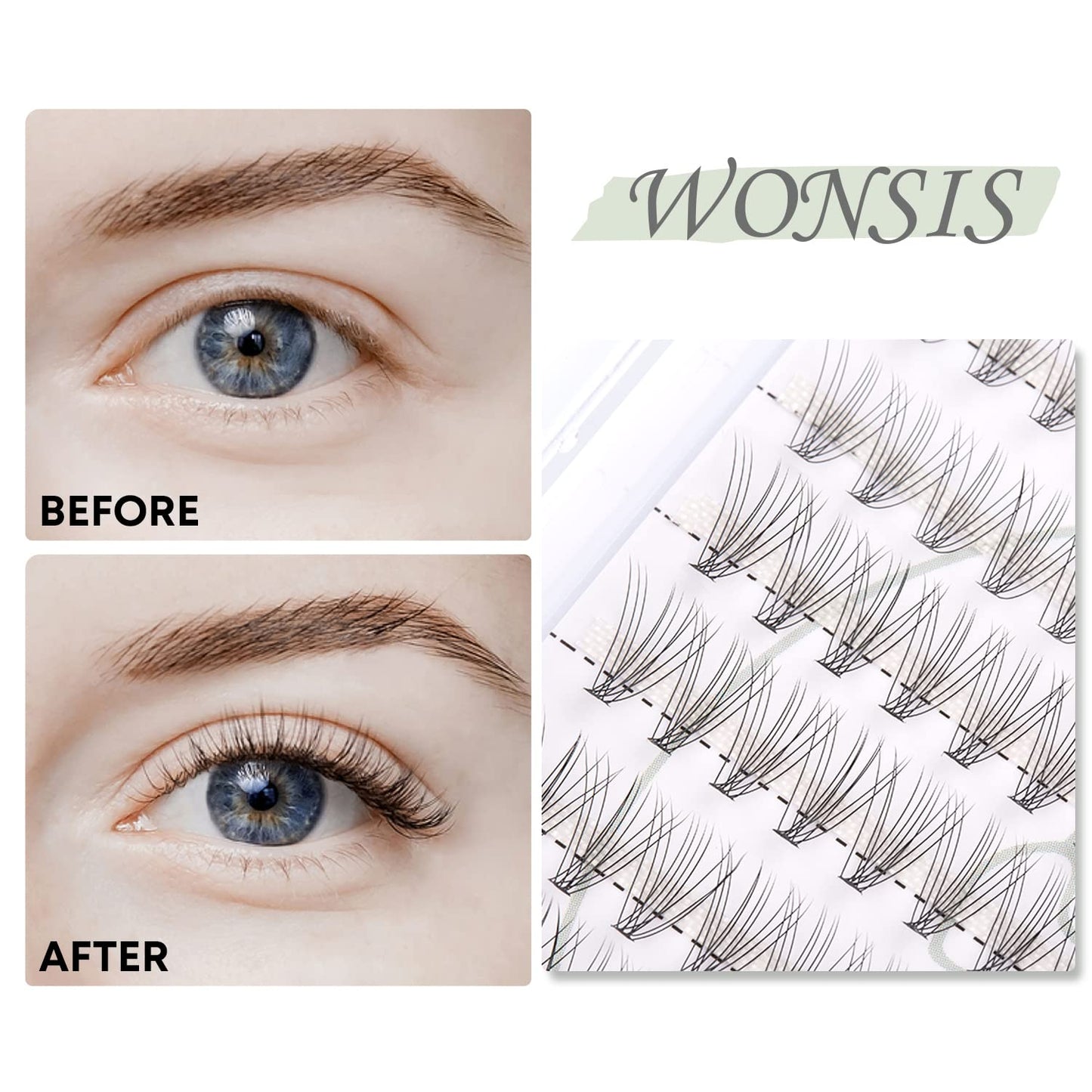 WONSIS Individual Lashes, Lash Clusters, 240 Pcs 10D Individual Lash Extensions, Natural Soft Lightweight Reusable, Thickness 0.07mm C Curl False Eyelashes 8/9/10/11/12mm (10D 8-12mm)