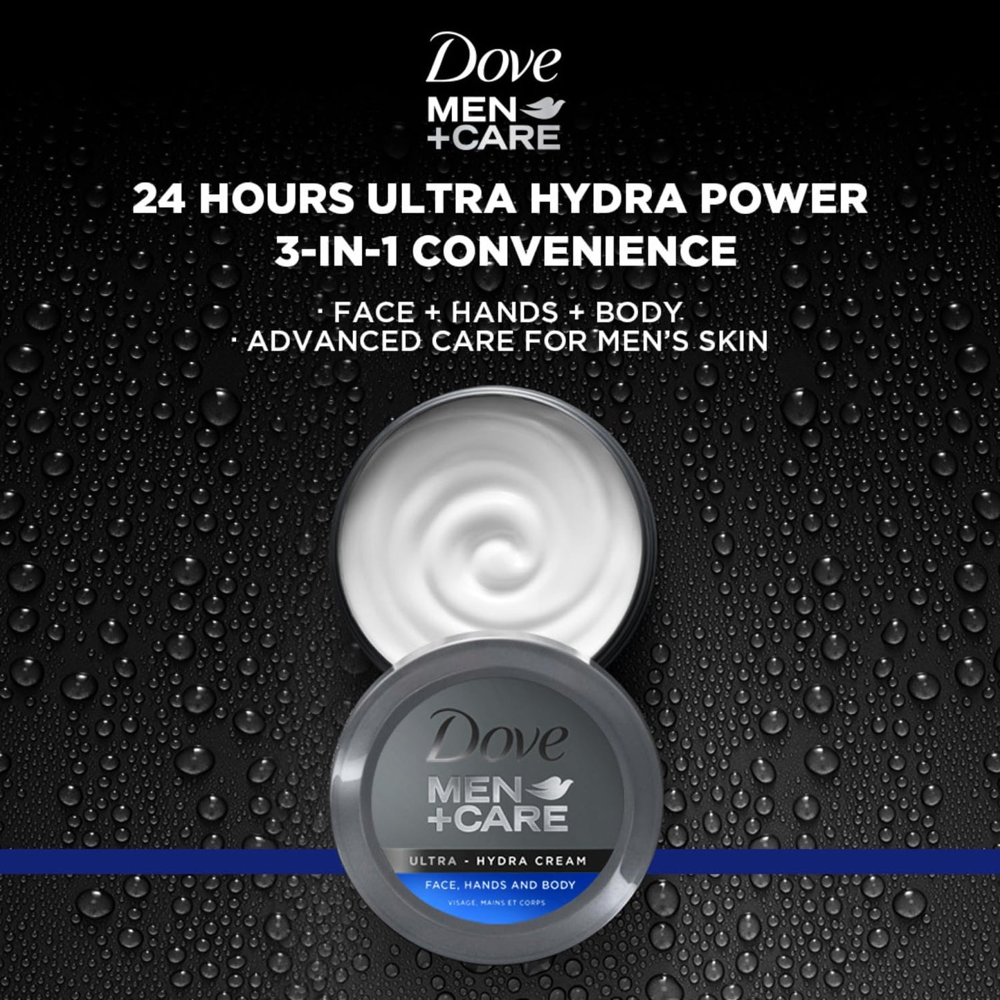 Dove Men+Care Ultra Hydra Cream - Lotion, 3-in-1 Advanced Skin Care for Men, Face Cream, Hand & Body Lotion for Dry Skin, 2.53 Fl Oz (Pack of 24)