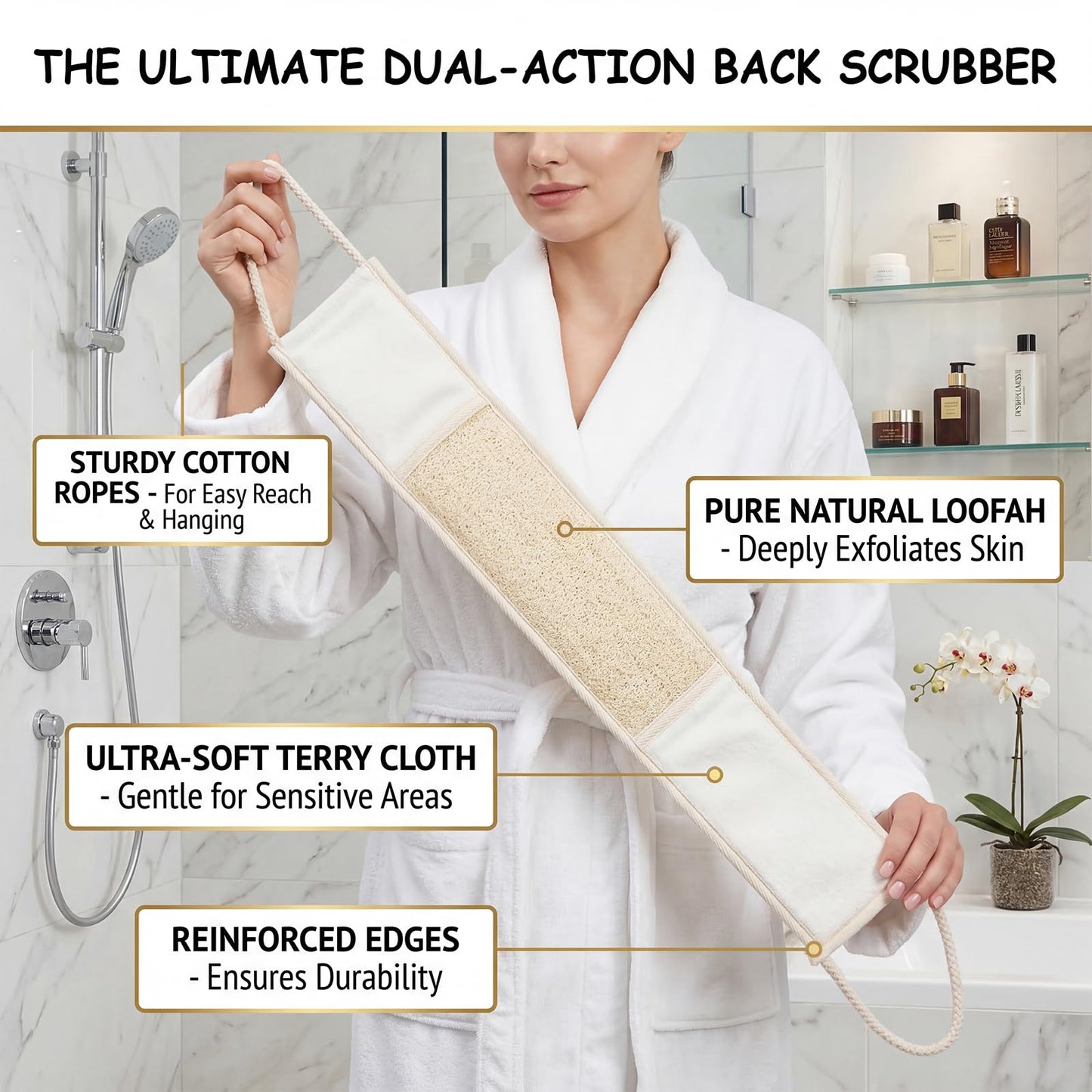JouiiSiYa Widened Loofah Back Scrubber for Shower, Natural Loofah Sponge Back Scrubber for Women and Men, 1-pcs