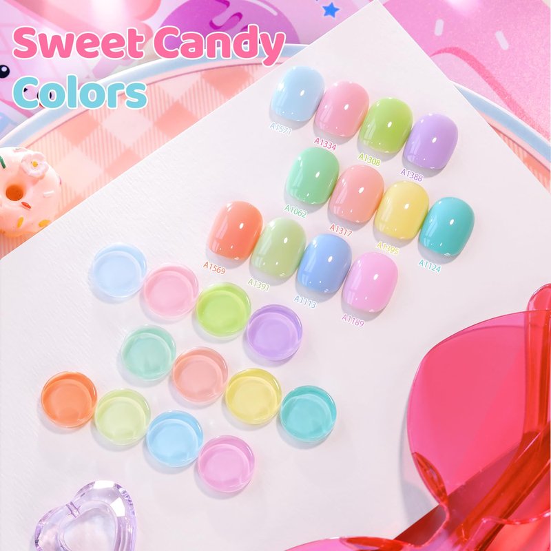 Double Rhythm 28Pcs 0.5Oz Gel Nail Polish Set Same Color Same Bottle Gel Polish Kit Nail Art Manicure Salon DIY at Home for Women (Pastel Candy Collection-T24-5)