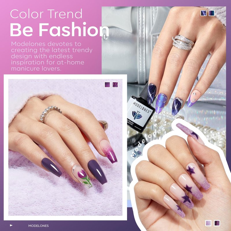 modelones Gel Nail Polish Set, 6 Colors 2026 Purple-Red/Black/Blue Sparkle Chameleon Glitter Gel Polish Purple-Black Color Changing 9D Cat Eye Nail Polish With Magnet LED Nail Art DIY Gift