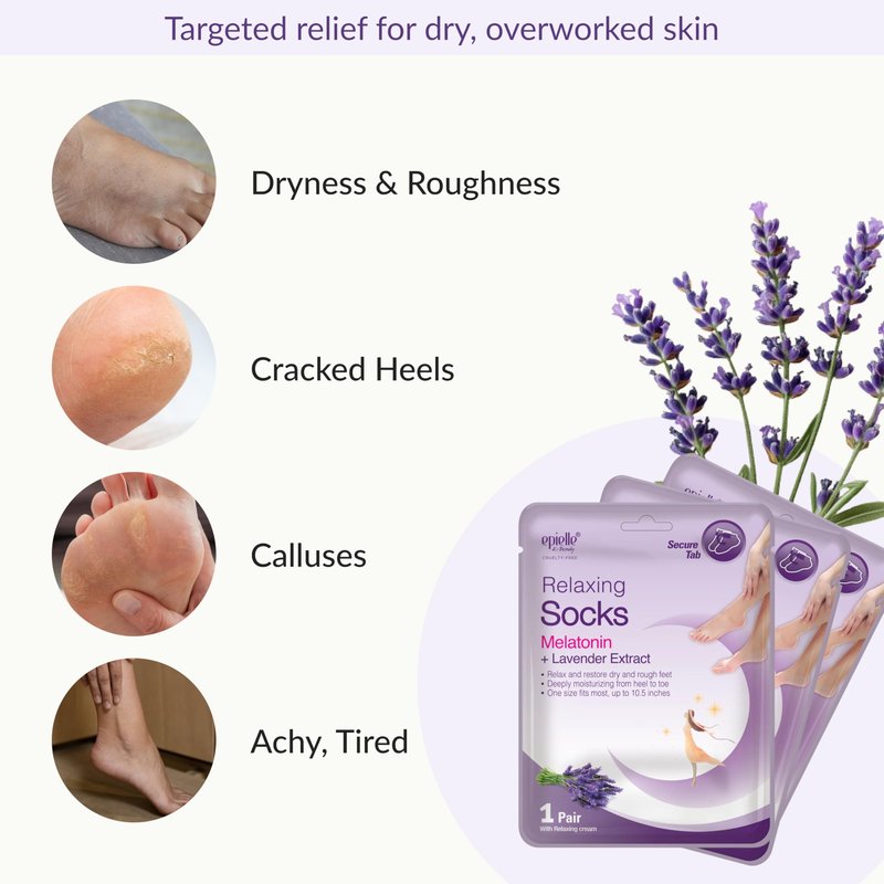 Epielle Relaxing Foot Mask 6 Pairs, Soften and Restore with Melatonin & Lavender Extract, Deep Moisturizing Socks for Dry, Cracked Feet, Self Care Gifts for Women, Spa Kit, Mothers Day Gifts