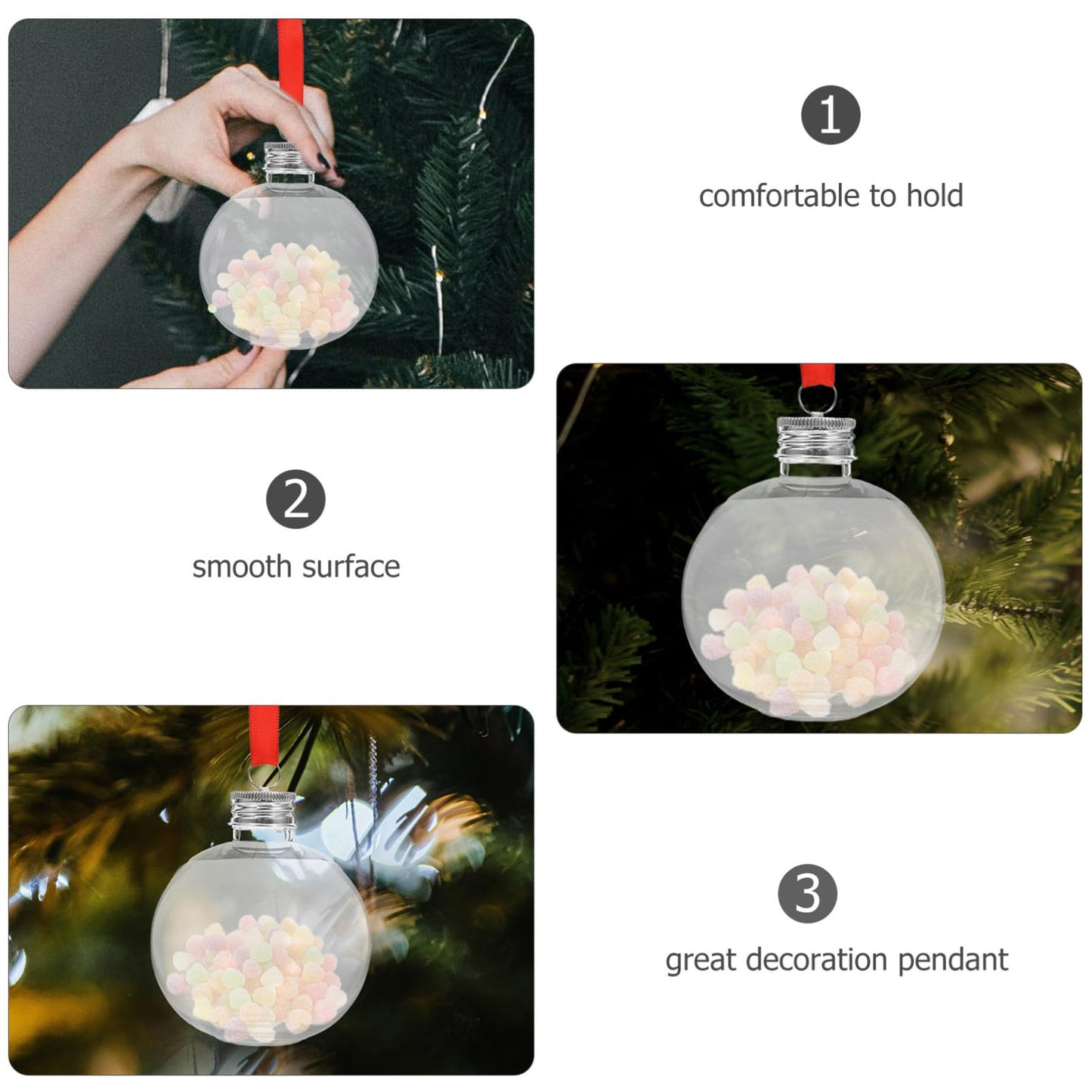 TOVINANNA 10pcs Round Plastic Bottle Shaped Christmas Ornaments Fillable Candy Tree Decorations