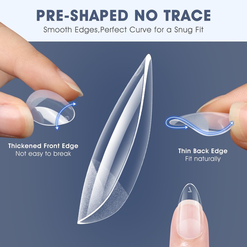 Short Almond Gel Nail Tips: 240 PCS Pre-Shaped False Acrylic Nail Tips Clear Fake Nails Extension Full Cover for Nail Manicure Home DIY Women 12 Sizes