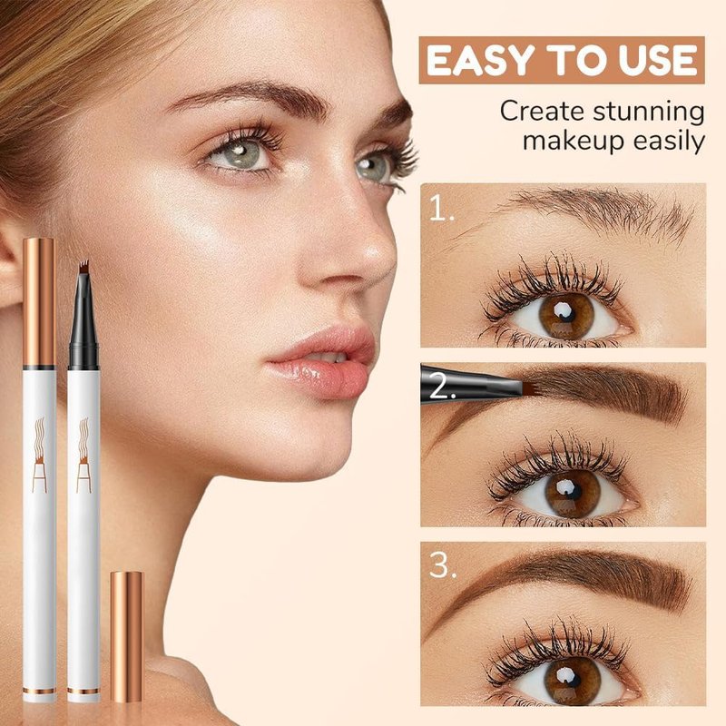 2 Pcs Microblading Eyebrow Pen, Upgraded 3D Waterproof 4-Tip Eyebrow Pencil, Natural Makeup Long-Lasting Fine Stroke Magic Eyebrow Pencil for Women Stay on All Day (Dark Brown(2 Pcs))