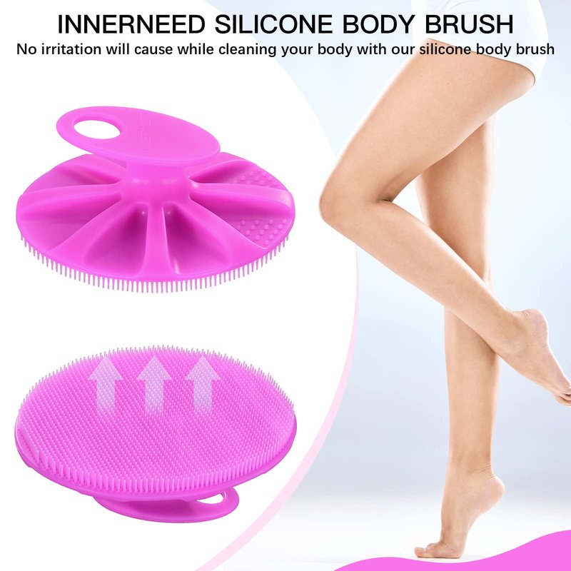 INNERNEED Food-Grade Soft Silicone Body Cleansing Brush Shower Scrubber, Gentle Exfoliating and Massage for All Kinds of Skin (Purple)