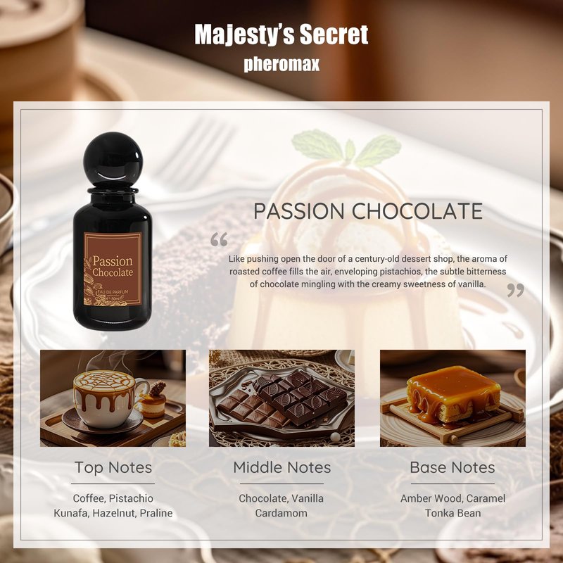 MAJESTY'S SECRET PHEROMAX Passion Chocolate Eau de Parfum for Women, 50 ml (1.7 fl oz) Long-Lasting Gourmand Perfume, Sweet Chocolate Vanilla Coffee Scent with Caramel & Amber Notes