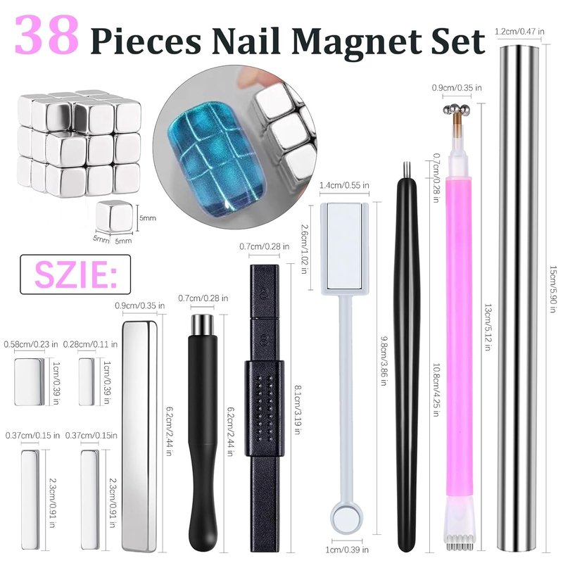 Cat Eye Nail Magnet Tool Set - 38 Pcs Strong Magnetic Gel Polish Tools for DIY Manicure | Nail Art Design Essentials
