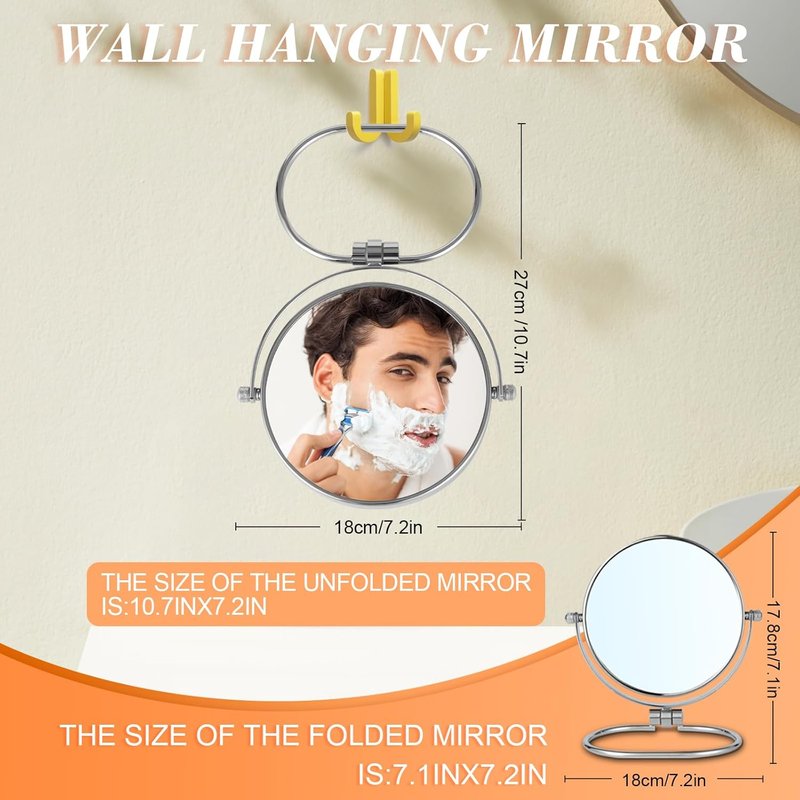 Portable Travel Makeup Mirror - 6" Double-Sided Folding Vanity Mirror with 1X/10X Magnification | Handheld & Wall Hanging for Shaving, Camping, and Travel