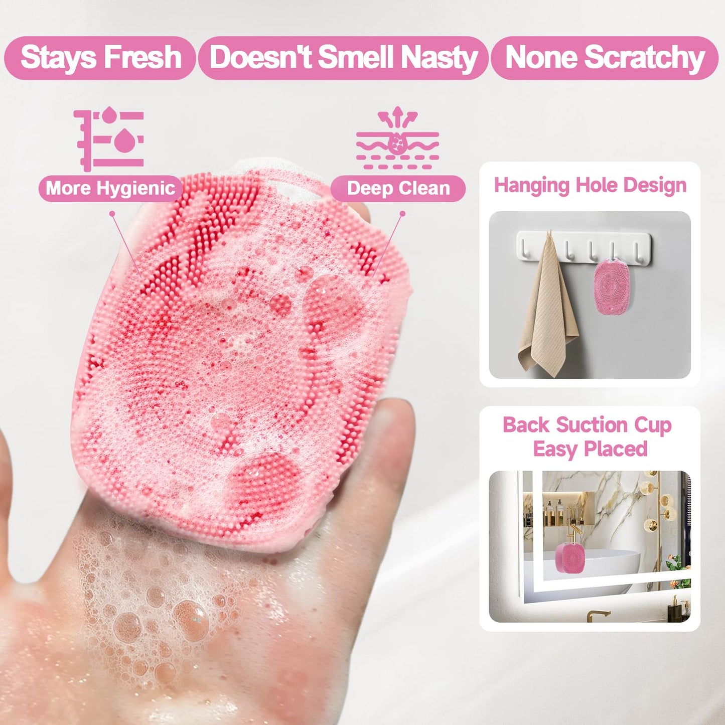 ARIOSOX 2 PCS Face Scrubber, Soft Silicone Face Exfoliator with Suction Cup for Man and Women Deep Skin Clean, Gentle Facial Cleaning Brush Suitable for All Sensitive Skin (Pink+Blue)
