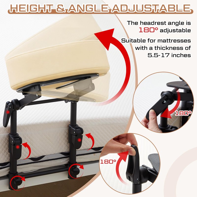 Qunclay Adjustable Massage Headrest for Bed, Portable Mattress Massage Face Cradle with Soft Pillow Cushion, Face Down Pillow After Eye Surgery for Professional and Home Use(Apricot)