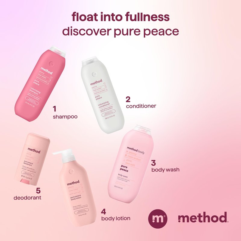 Method Pure Peace Volumizing Shampoo - For Thicker, Fuller and Visibly Hydrated Hair - Sulfate Free and Safe for Color-Treated Hair - 14 oz