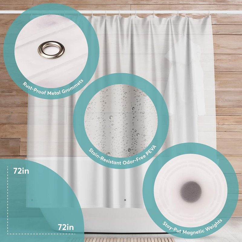 BigFoot Clear Shower Curtain Liner - Odorless Waterproof PEVA | 72x72 Washable with Magnets