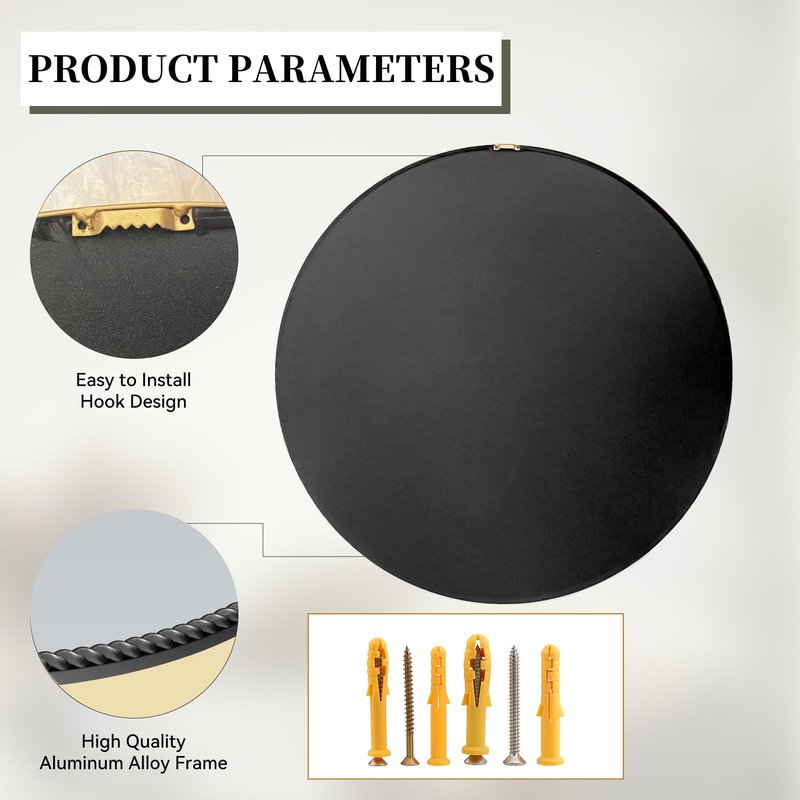 PROHOMEWARE Black Round Bathroom Mirrors, 24 inch Circle Wall Mounted Hanging Mirror for Entryway, Living Room, Hallway, Bathroom, Bedroom