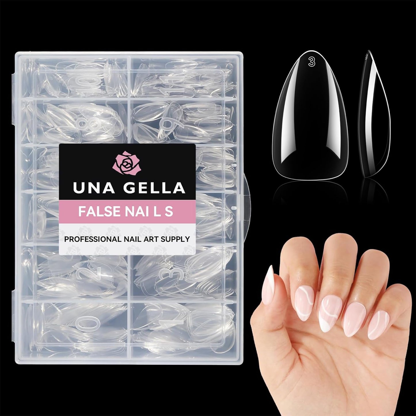 UNA GELLA Short Almond Gel Nail Tips, 504pcs Pre-shape Short Almond Nail Tips 12 Sizes Press on Nails Soft Gel Acrylic Clear Fake Full Cover for Nails Extension Home DIY Salon