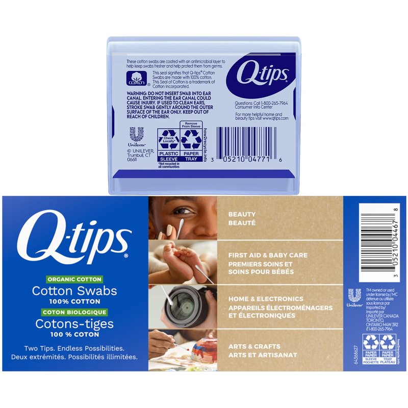 Q-tips Cotton Swabs Organic 400 Count + Hygiene Shield Travel-Size 30 Count – For Baby, Beauty and First Aid, 100% Cotton